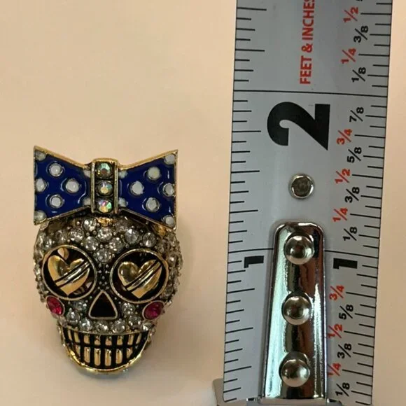 Betsey Johnson Ivy League gold enamel blue polka dot bow large cocktail ring - Picture 4 of 4